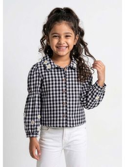 Hopscotch - Black Checkered Daisy Applique Shirt
