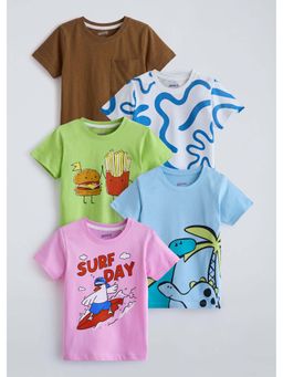 Hopscotch - Multi-Color Printed Cotton T-Shirts (Pack of 5)