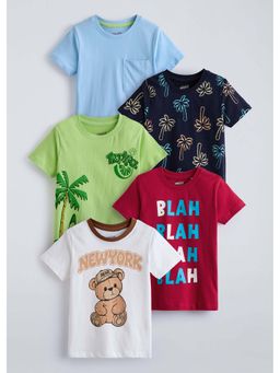 Hopscotch - Multi-Color Printed Jersey Cotton T-Shirts (Pack of 5)