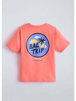 Hopscotch - Coral Bail Back Printed Cotton T-Shirt