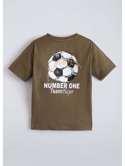 Hopscotch - Olive Soccera Back Printed Cotton T-Shirt