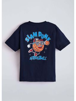 Hopscotch - Navy Blue Back Printed Cotton T-Shirt
