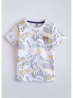 Hopscotch - White Printed Oversized Cotton T-Shirt