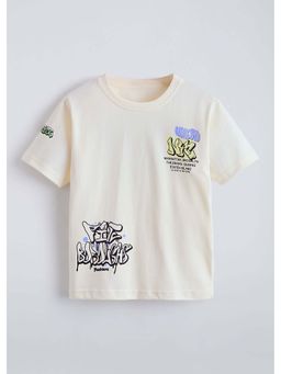 Hopscotch - Cream Back Printed Cotton T-Shirt