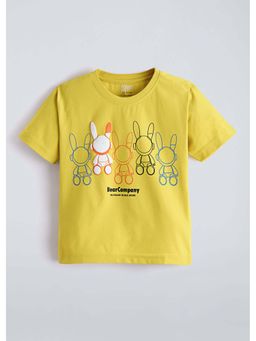 Hopscotch - Yellow Bunny Printed Cotton T-Shirt