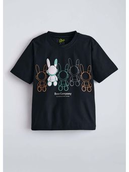 Hopscotch - Navy Blue Bunny Printed Cotton T-Shirt