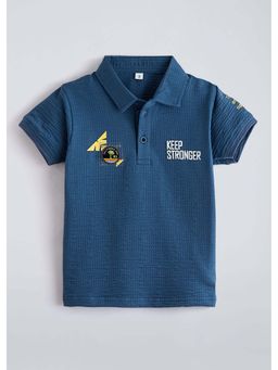 Hopscotch - Blue Textured Breathable Fabric Polo T-Shirt