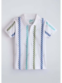 Hopscotch - White Printed Pure Cotton Polo T-Shirt
