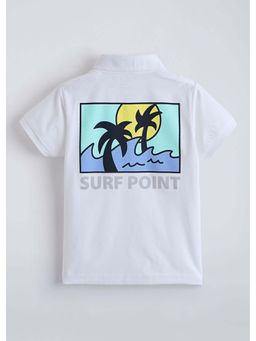 Hopscotch - White Tropical Back Printed Polo T-Shirt