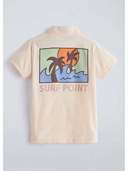 Hopscotch - Cream Tropical Back Printed Polo T-Shirt