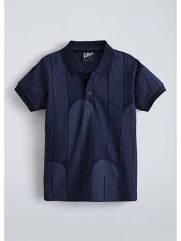 Hopscotch - Navy Blue Printed Breathable Fabric Polo T-Shirt