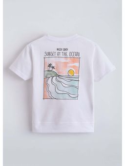 Hopscotch - White Sunset Back Printed T-Shirt