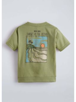 Hopscotch - Green Sunset Back Printed T-Shirt