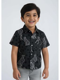 Hopscotch - Black Leopard Woven Collared Shirt
