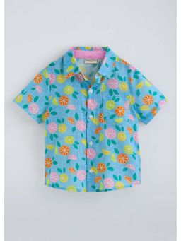 Hopscotch - Aqua Lemon Cotton Collared Shirt