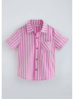 Hopscotch - Pink Striped Cotton Collared Shirt