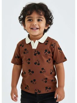 Hopscotch - Brown Mickey Mouse Relaxed Fit Polo T-Shirt