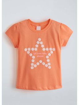 Hopscotch - Orange Floral Star Cotton T-Shirt