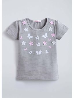 Hopscotch - Grey Floral Applique T-Shirt
