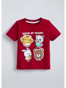 Hopscotch - Red Animal Applique Cotton T-Shirt