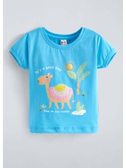 Hopscotch - Aqua Sequinned Cotton T-Shirt