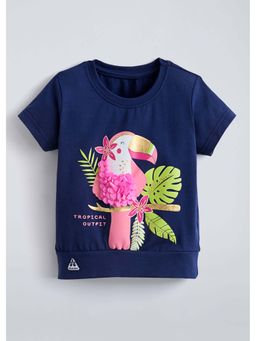 Hopscotch - Navy Blue Toucan Applique Cotton T-Shirt