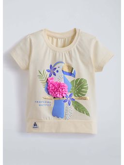 Hopscotch - Cream Toucan Applique Cotton T-Shirt