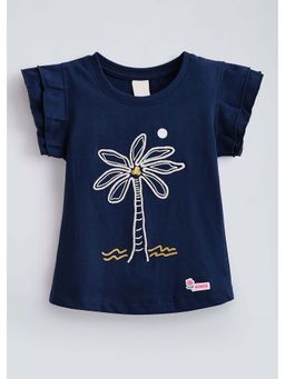 Hopscotch - Navy Blue Coconut Tree Thread Work T-Shirt