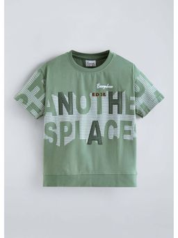 Hopscotch - Olive Typography Embroidery T-Shirt