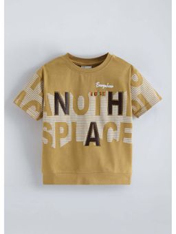 Hopscotch - Khaki Typography Embroidery T-Shirt
