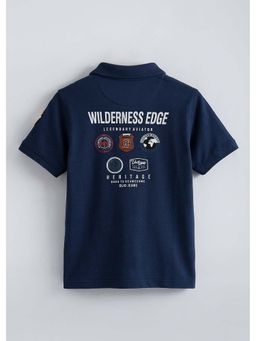 Hopscotch - Navy Blue Vintage Patches Back Printed Polo T-Shirt