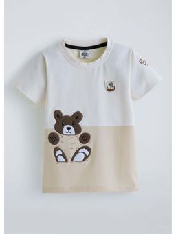 Hopscotch - Beige Bear Applique T-Shirt