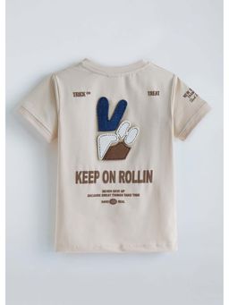 Hopscotch - Beige Front Back Applique T-Shirt