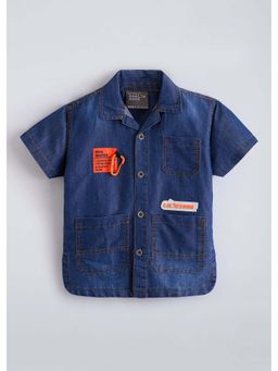 Hopscotch - Navy Blue Pure Cotton Denim Shirt