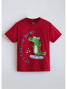 Hopscotch - Red Crocodile Back Printed T-Shirt