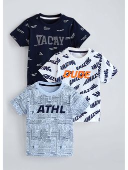 Hopscotch - Multi-Color Typography Pure Cotton T-Shirts (Pack of 3)
