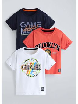 Hopscotch - Multi-Color Typography Lycra T-Shirts (Pack of 3)
