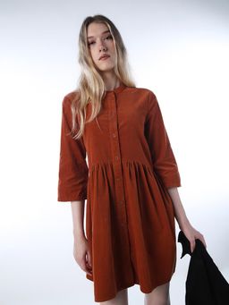 ONLY - Women's Solid Loose Fit Rust Dress