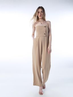 ONLY - Women's Solid Regular Fit Beige Jumpsuit