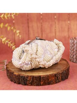 sugarcrush - Luxury Antique White Soft Clutch with Pearl Work