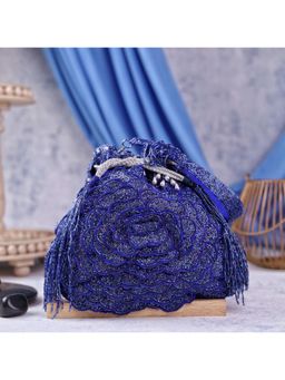 sugarcrush - Floral Luxury Embellished Blue Potli Bag