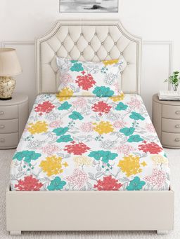 Layers - Emaline Collection 144 TC 100% Cotton Multicolor Floral Single Size Flat Bedsheet Set