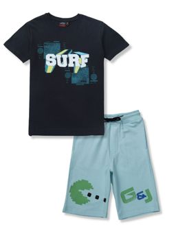 Gini & Jony - Boys Navy Blue Cotton Printed Co-Ord (Set of 2)