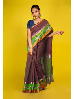 Unnati Silks - Brown Pure Handloom Assam Sico Saree with Unstitched Blouse - UNM77666