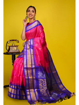 Unnati Silks - Pink Pure Handloom Assam Silk Saree with Unstitched Blouse - UNM77670