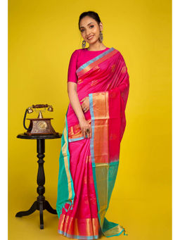 Unnati Silks - Pink Pure Handloom Assam Silk Saree with Unstitched Blouse - UNM77673