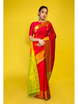 Unnati Silks - Red Pure Handloom Assam Silk Saree with Unstitched Blouse - UNM77674
