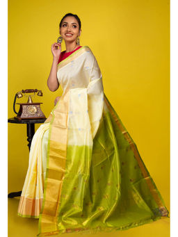 Unnati Silks - Cream Pure Handloom Assam Silk Saree with Unstitched Blouse - UNM77677