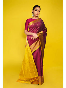 Unnati Silks - Maroon Pure Handloom Assam Silk Saree with Unstitched Blouse - UNM77678