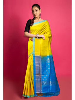 Unnati Silks - Lemon Yellow Pure Handloom Assam Silk Saree with Unstitched Blouse - UNM77679